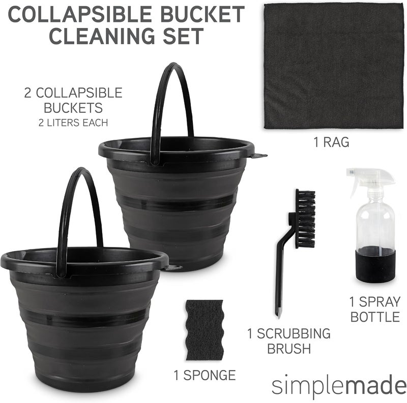 Simplemade Collapsible Bucket Cleaning Set - Includes 2 Foldable Buckets, Spray Bottle, Rag, Scrubbing Brush and Sponge - Holds Up to 10 liters, Easy Storage, All-Purpose Cleaning Solution - Image 3